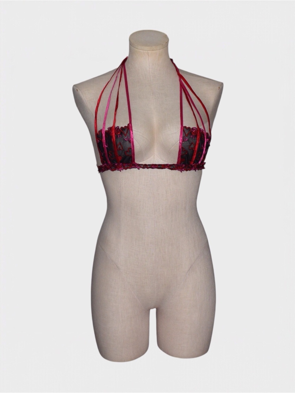Fredericks of Hollywood Vintage Sequin Heart Embroidered Halter Bra Bralette